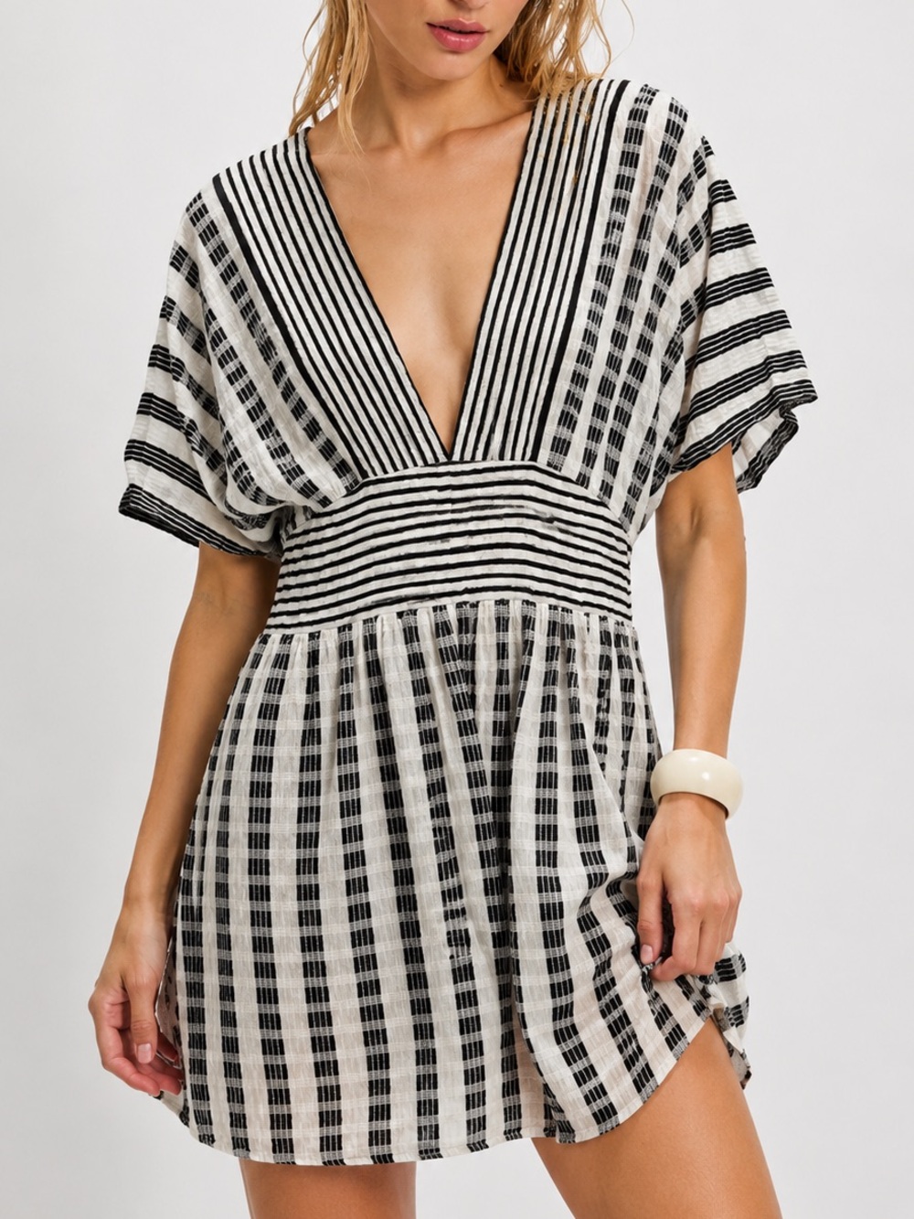Knit V-Neck Black & White Women’s Dress or Cover Up
